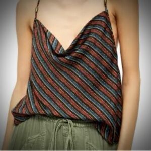 Free People Silk Satin Cowl Flowy Top